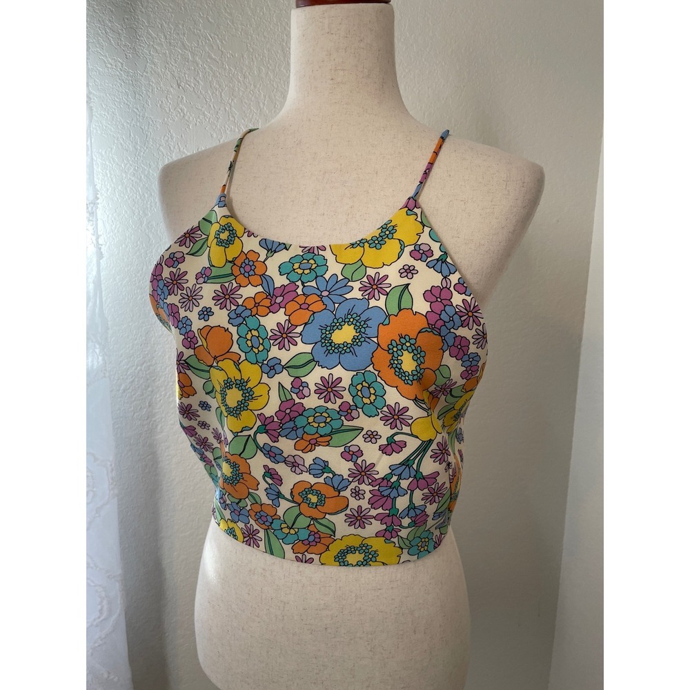 Zara Floral Print Crop Top Sleeveless Tie Back Colorful Summer Retro Size L - Picture 4 of 6
